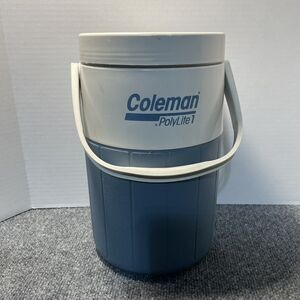 Vintage Coleman PolyLite 1 Water Cooler Jug 1 Gallon Blue White USA 1993 Camping